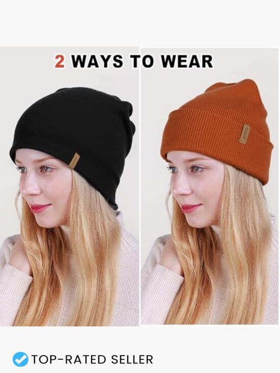 3 Pack Double Layer Warm Acrylic Knit Cuffed Slouchy Skull Cap Beanie Hats Beanie for Men Women Winter Hats for Mens Beanie Cuffed Knit  main image 4
